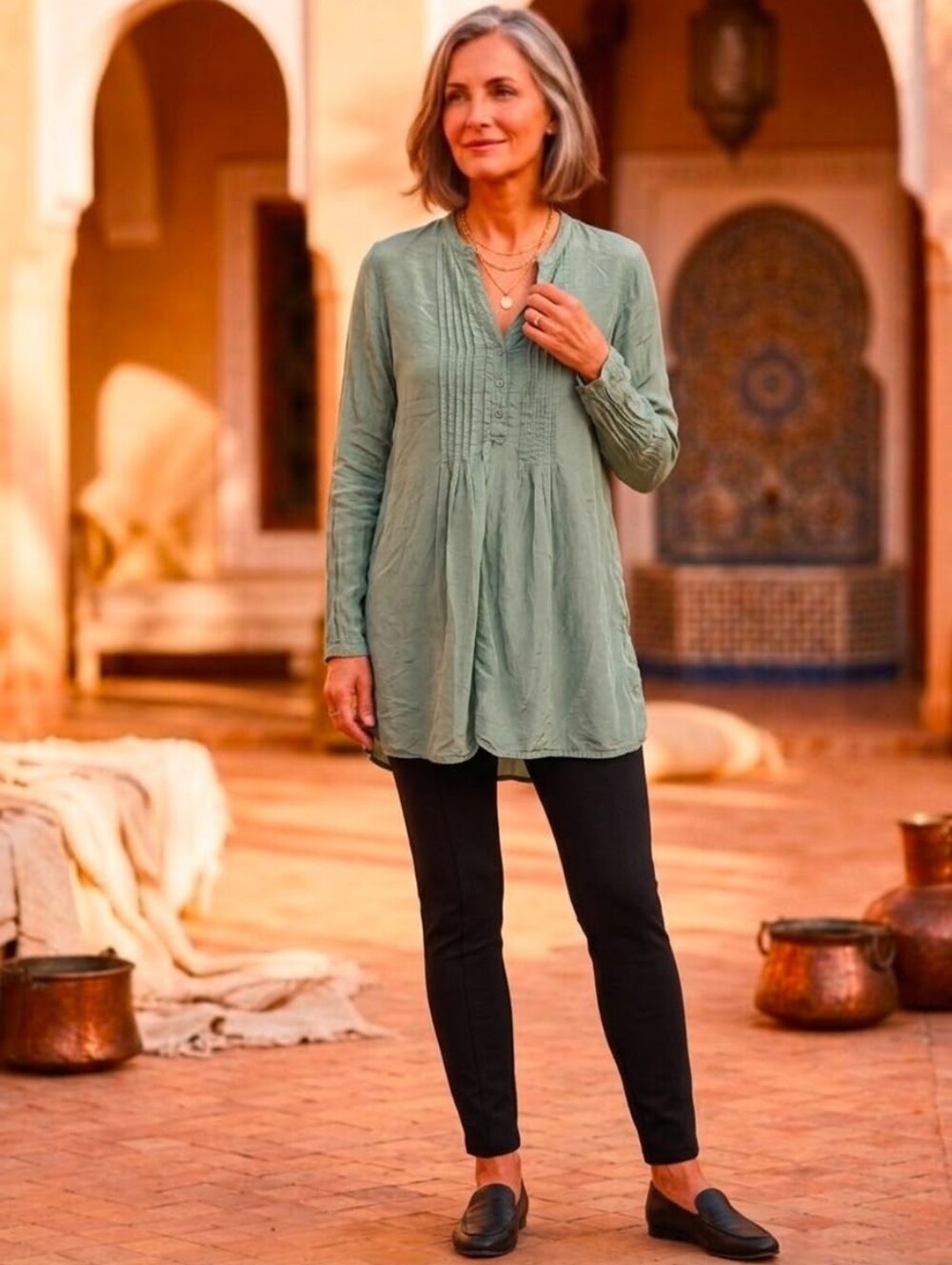CP Shades Tunic Top in Sage | Silk/Cotton , size small